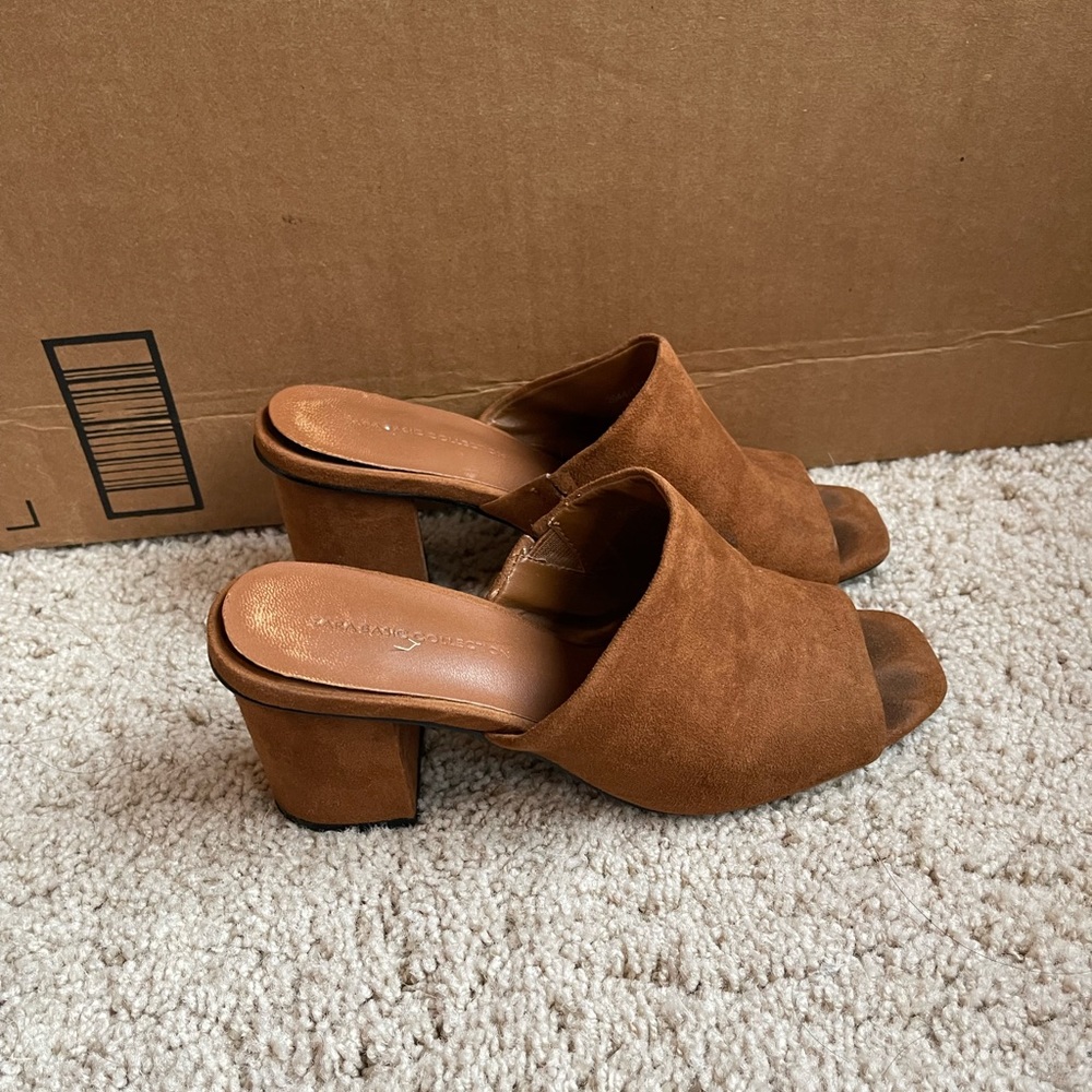 Zara Brown Faux Suede Peep Toe Heels size 36